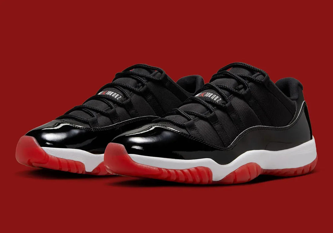This sneaker’s got legacy. Black patent leather uppers, ballistic nylon, white midsoles and that iconic red translucent outsole