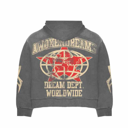 Awoken Dreams Varsity Grey Zip Up Hoodie