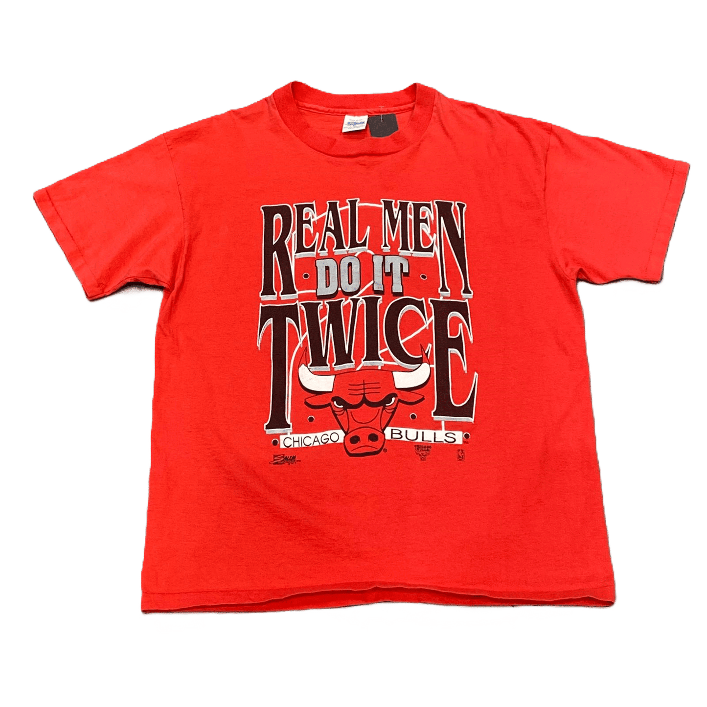 1992 Real Men Do It Twice Chicago Bulls T Shirt - Used/Worn