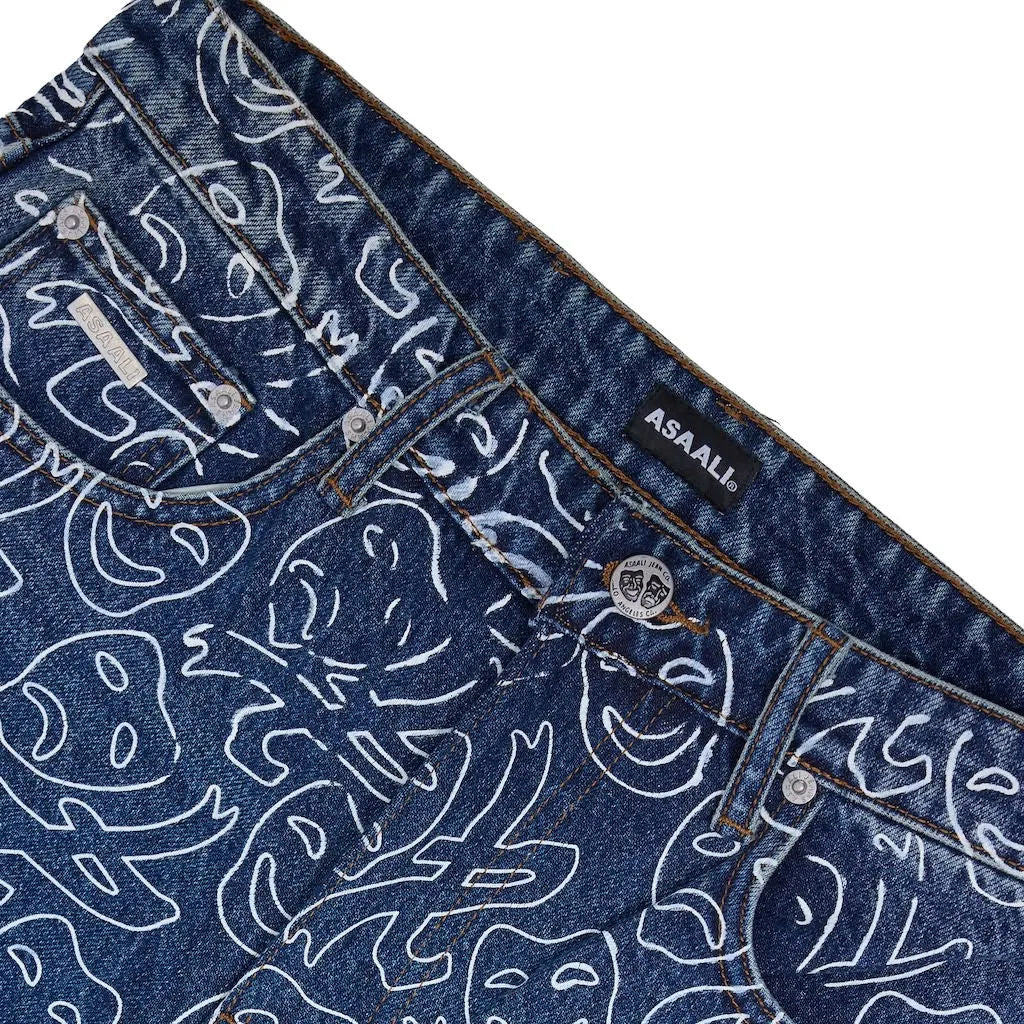 Asaali Laugh Now Cry Later All Over Print Denim Shorts