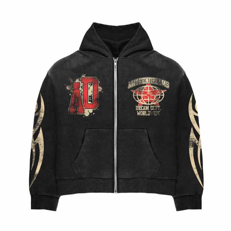 Awoken Dreams Varsity Black Zip Up Hoodie