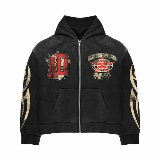 Awoken Dreams Varsity Black Zip Up Hoodie