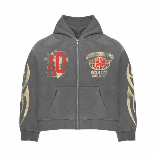 Awoken Dreams Varsity Grey Zip Up Hoodie