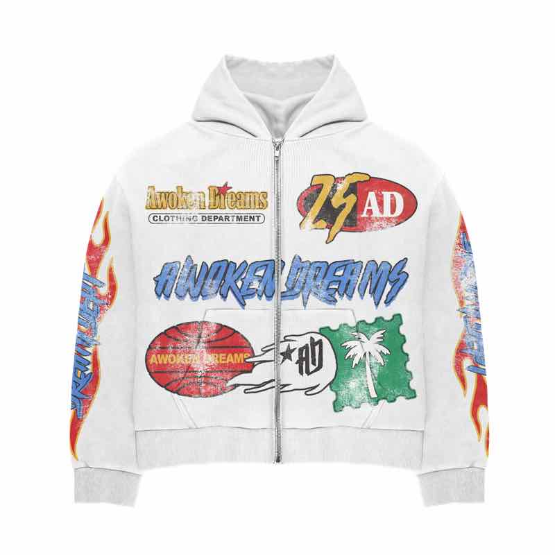 Awoken Dreams Dept White Zip Up Hoodie