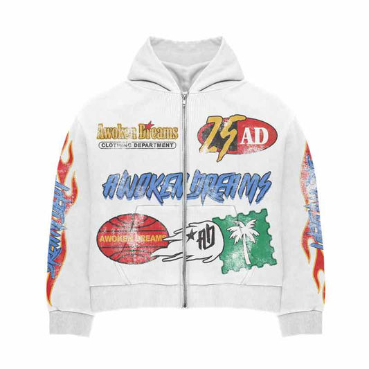 Awoken Dreams Dept White Zip Up Hoodie