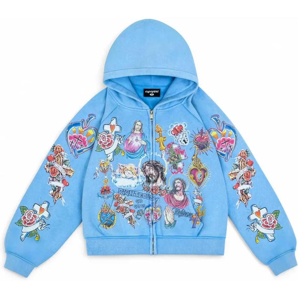 Righteous Risen King Zip Up Hoodie Blue