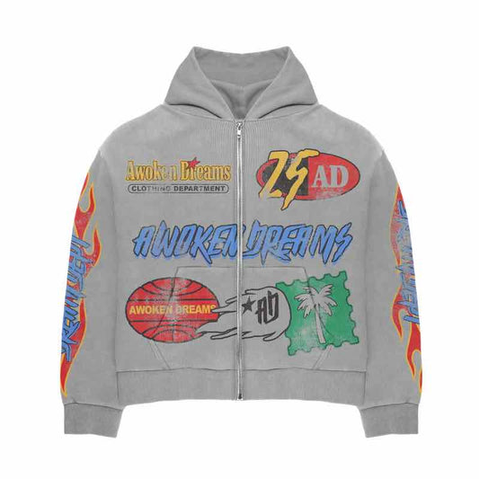 Awoken Dreams Dept Gray Zip Up Hoodie
