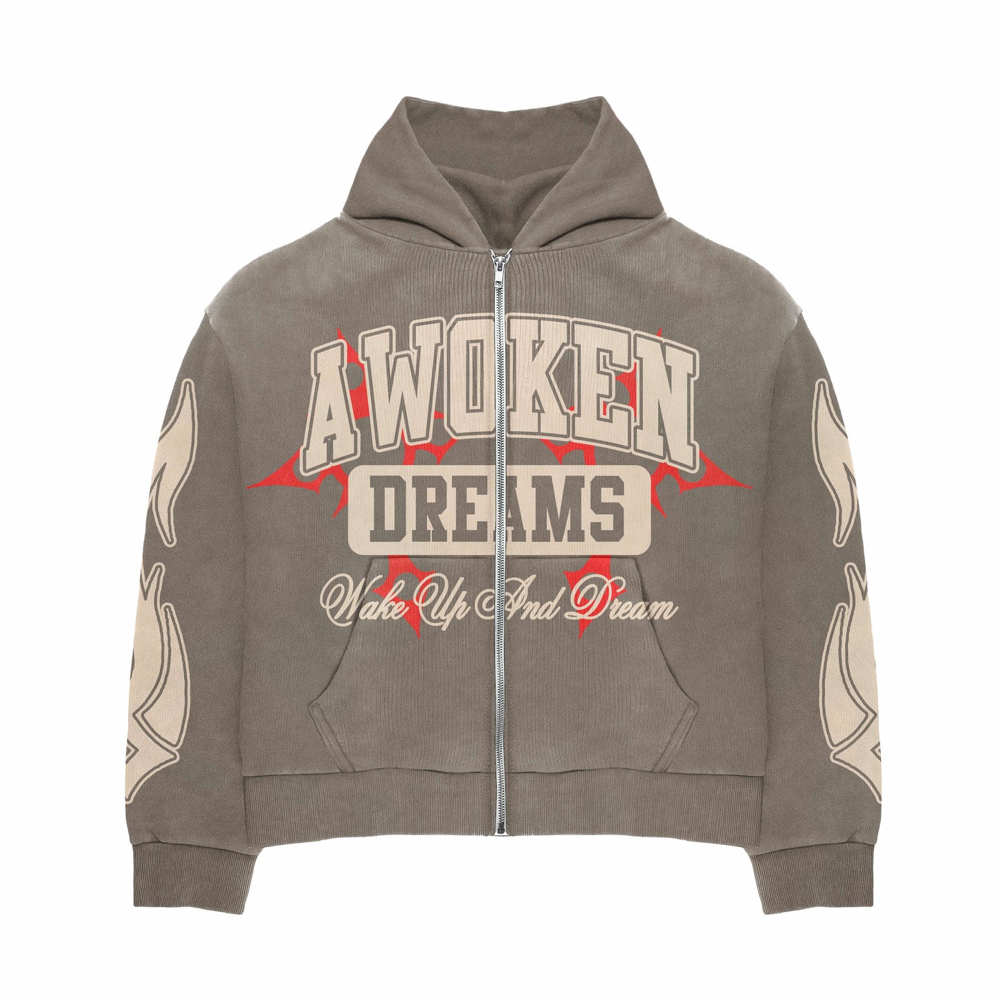 Awoken Dreams Grey/Tan Zip Up Hoodie