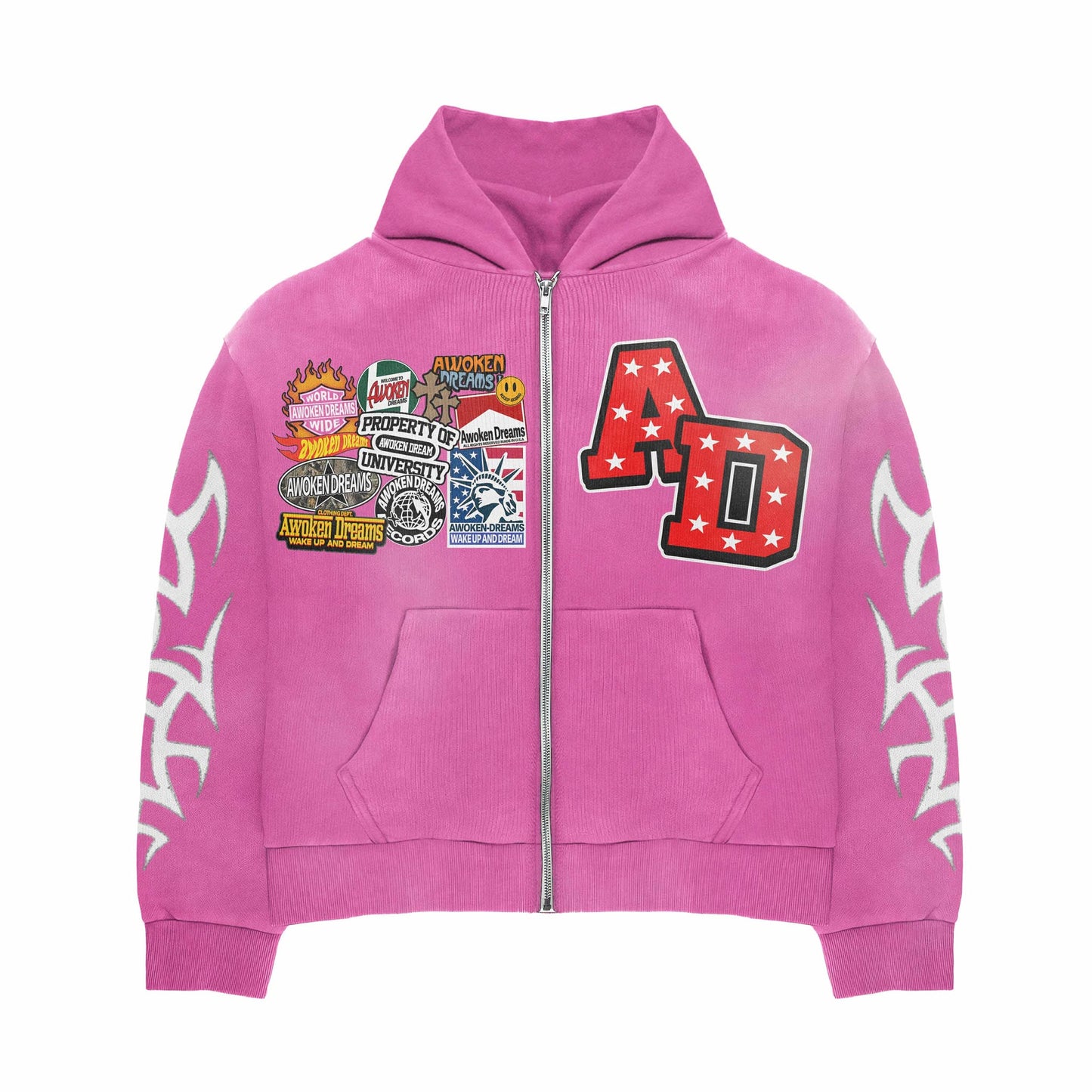 Awoken Dreams Pink Patchwork Zip Up Hoodie