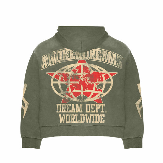 Awoken Dreams Varsity Olive Zip Up Hoodie
