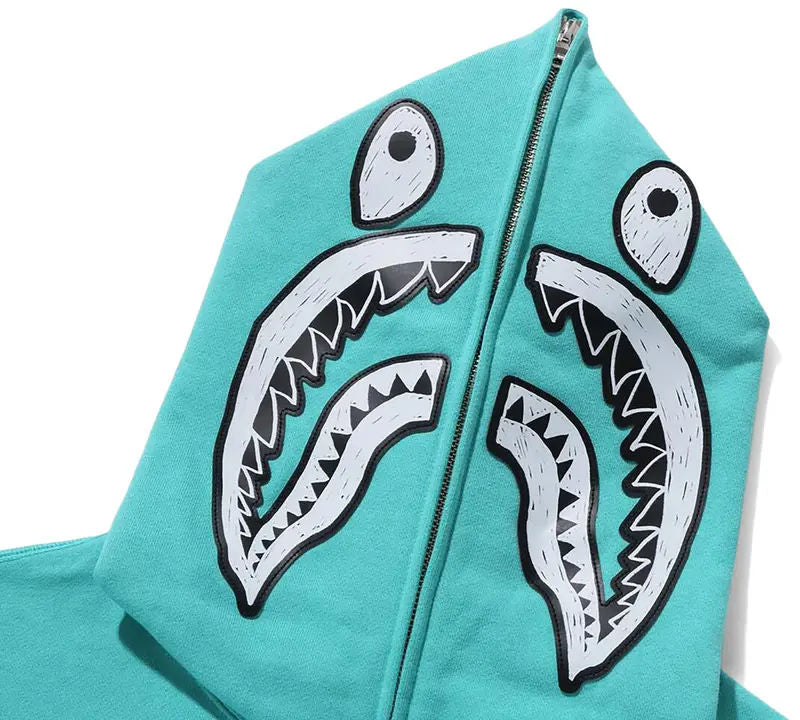 BAPE Hand Drawn Face Relaxed Fit Shark Full Zip Hoodie Sax
