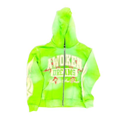 Awoken Dreams Neon Green Zip Up Hoodie