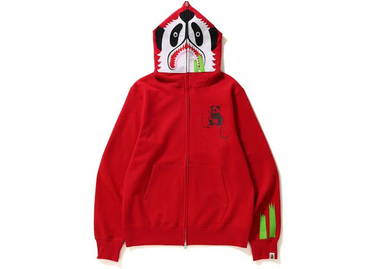 BAPE Panda Full Zip Hoodie Red White
