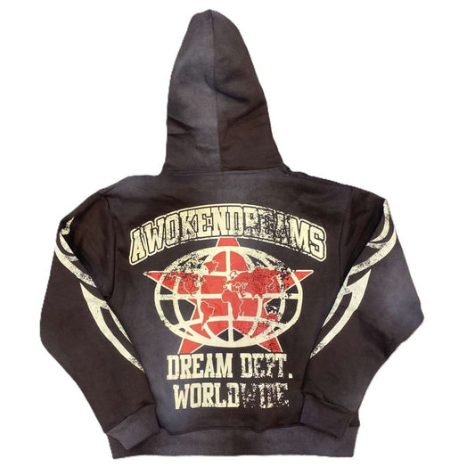 Awoken Dreams Varsity Mocha Zip Up Hoodie