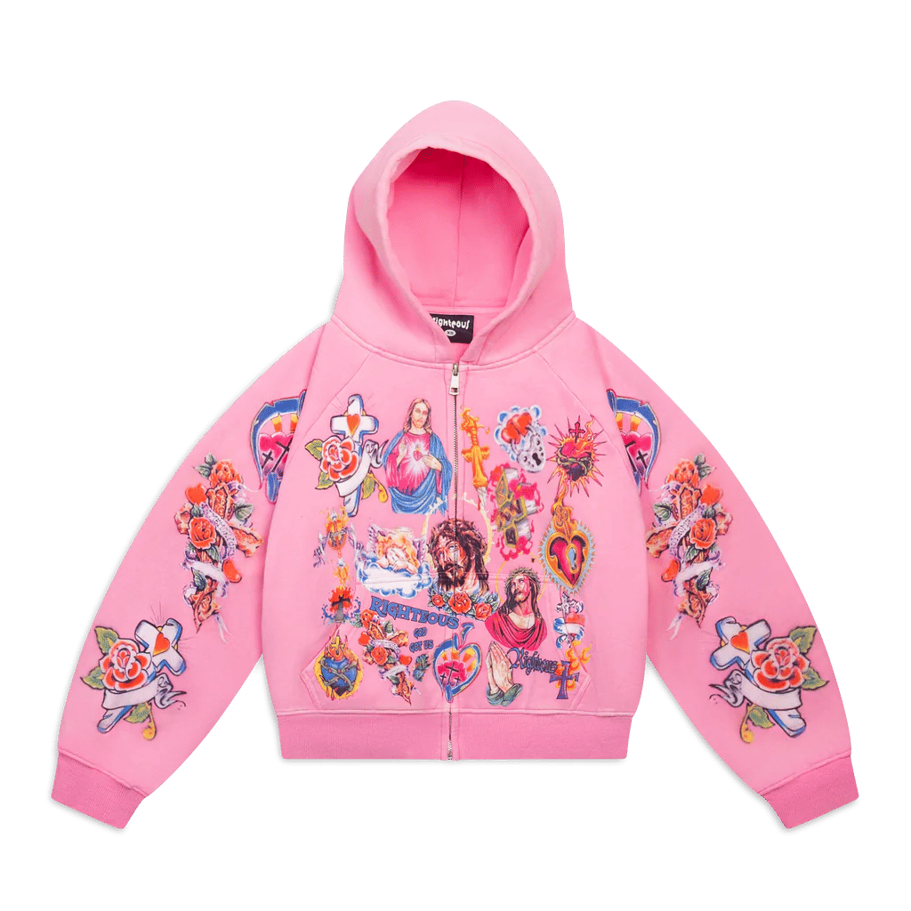 Righteous Risen King Zip Up Hoodie Pink