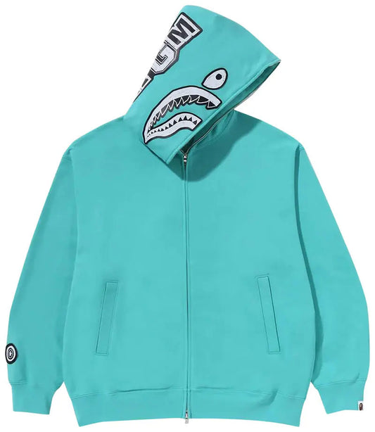 BAPE Hand Drawn Face Relaxed Fit Shark Full Zip Hoodie Sax