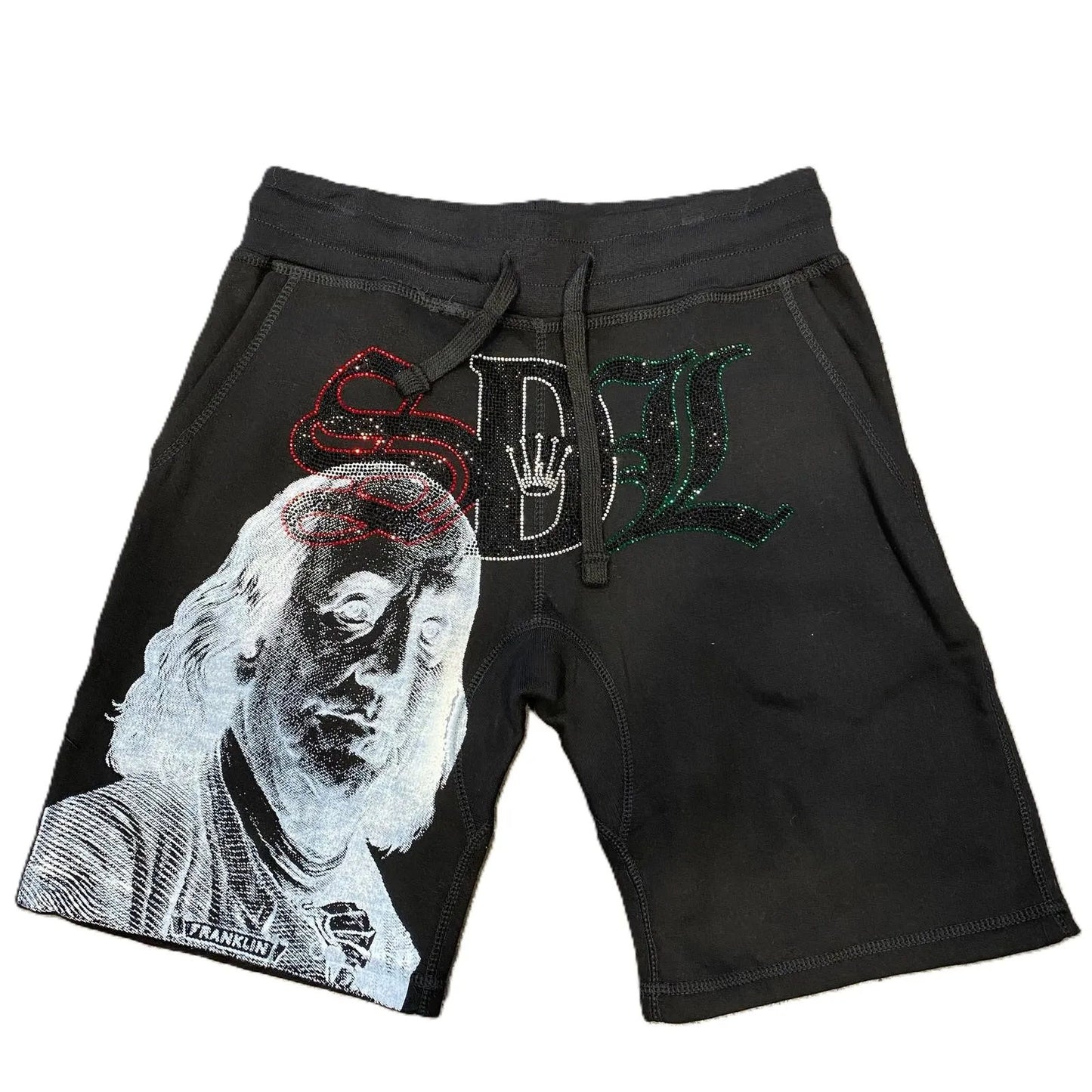 SDL Crown Script MX Rhinestone Logo White Benjamin Sweatshorts