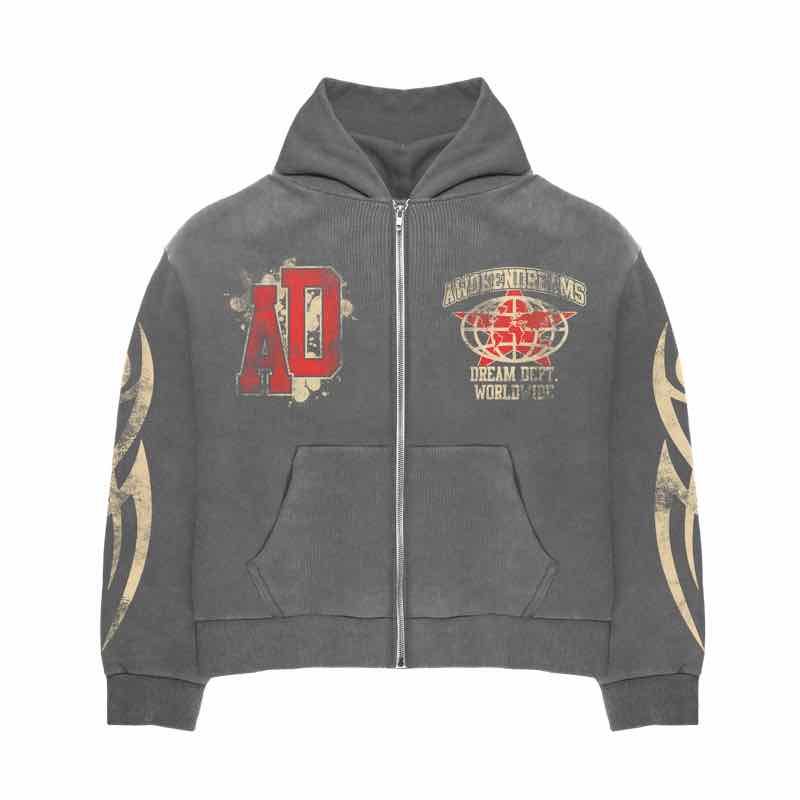 Awoken Dreams Varsity Grey Zip Up Hoodie