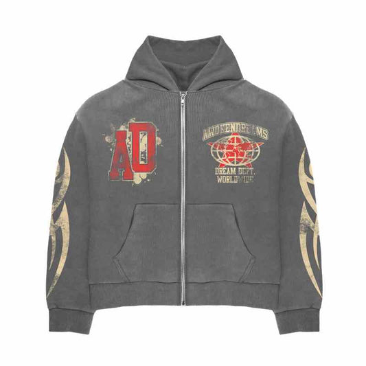 Awoken Dreams Varsity Grey Zip Up Hoodie