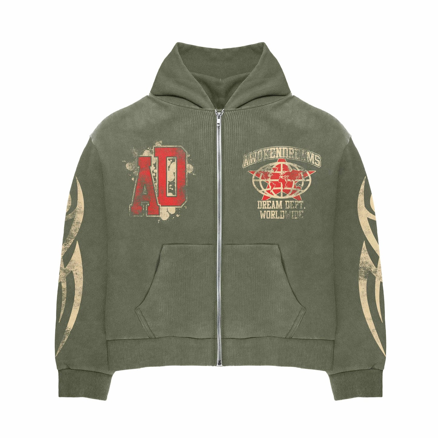 Awoken Dreams Varsity Olive Zip Up Hoodie