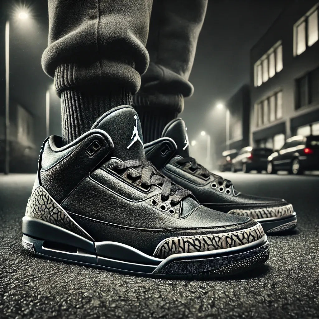 A pair of Air Jordan 3 Retro Black Cat 