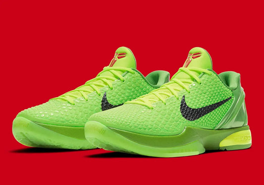 A pair of green Nike-Kobe-6-Protro-Grinch