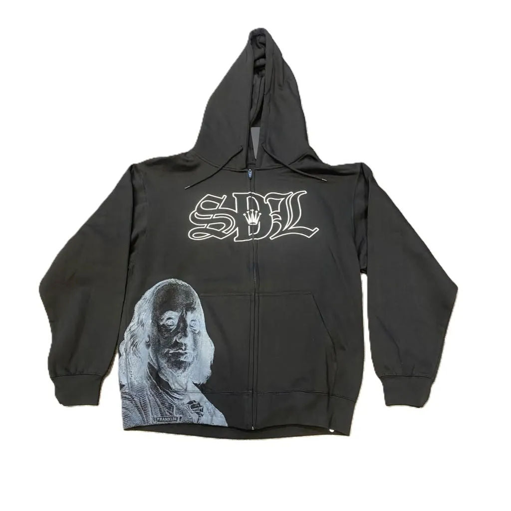 SDL Crown Benjamin White Chapo Zip Up Hoodie Black