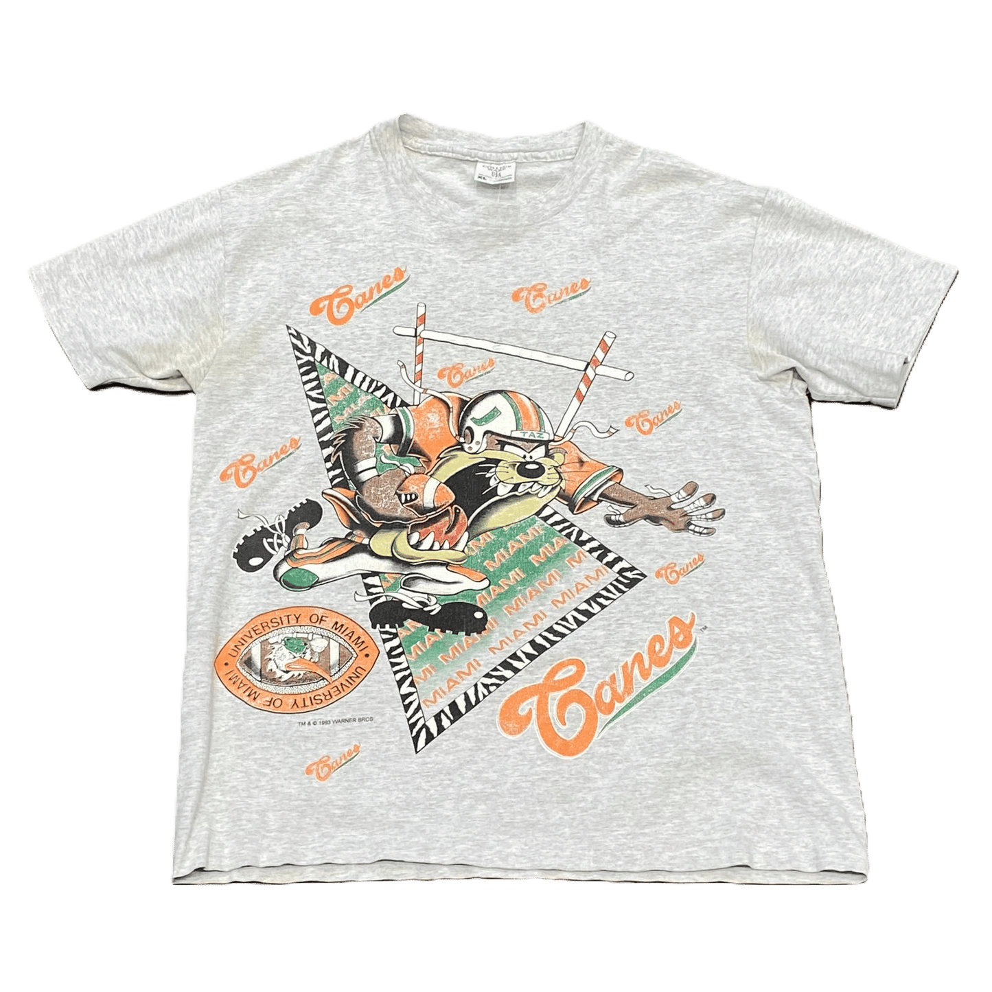 1993 Taz Miami Hurricanes Football T Shirt - Used/Worn