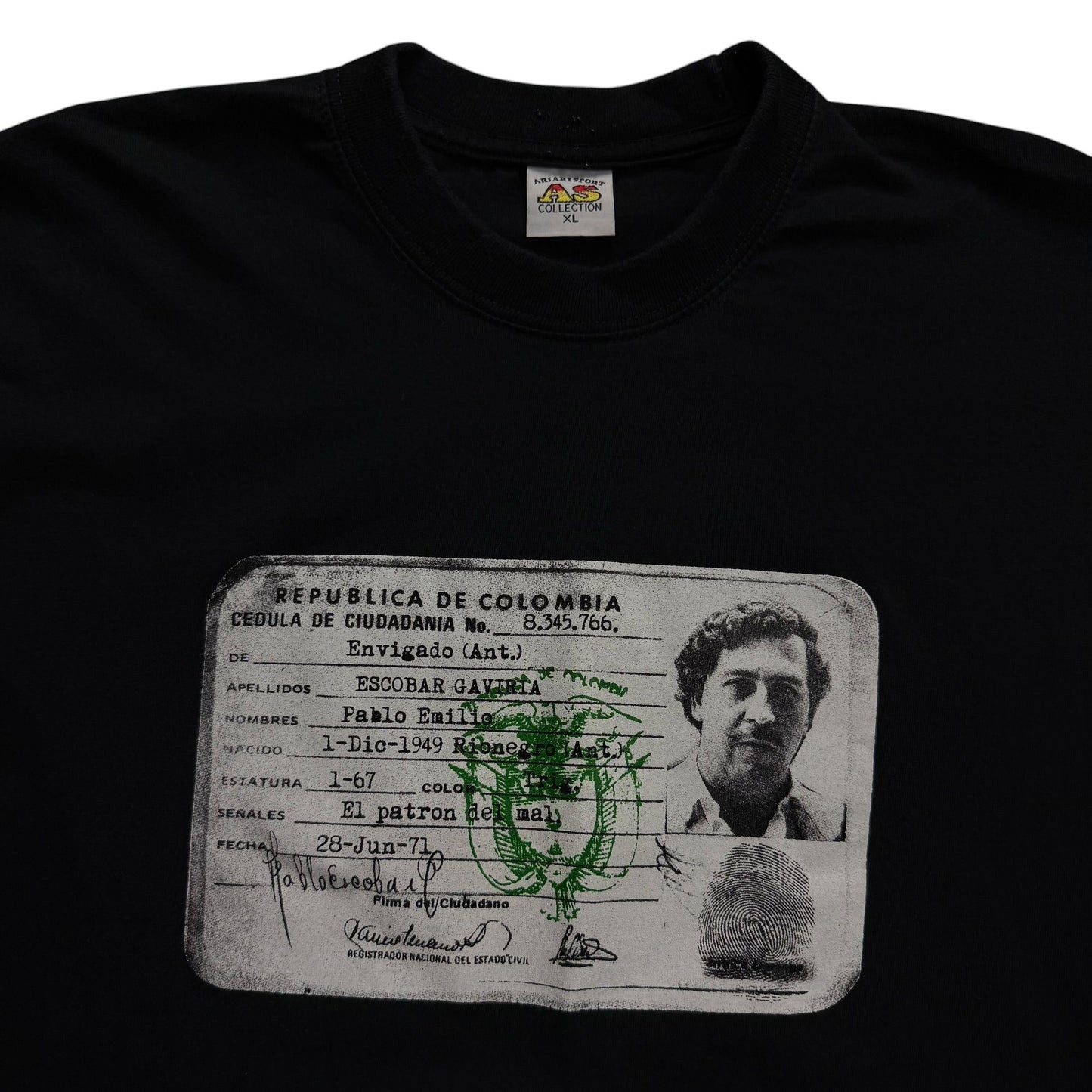Vintage Pablo Escobar Colombia License ID T-Shirt - Used/Worn