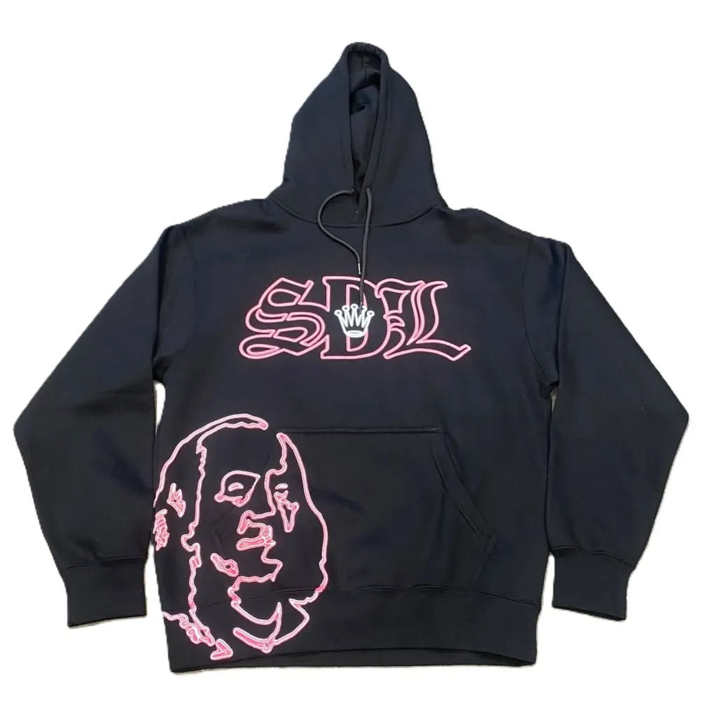 SDL Neon Pink Benjamin Crown Logo Chapo Hoodie Black