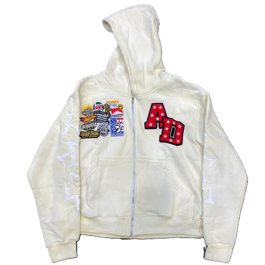 Awoken Dreams Cream Patchwork Zip Up Hoodie