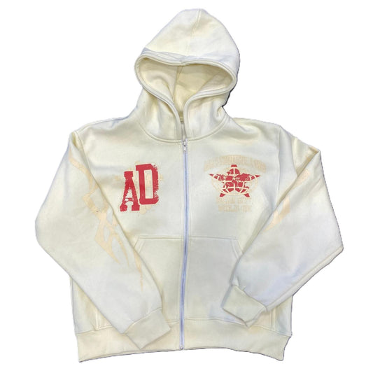 Awoken Dreams Varsity Cream Zip Up Hoodie