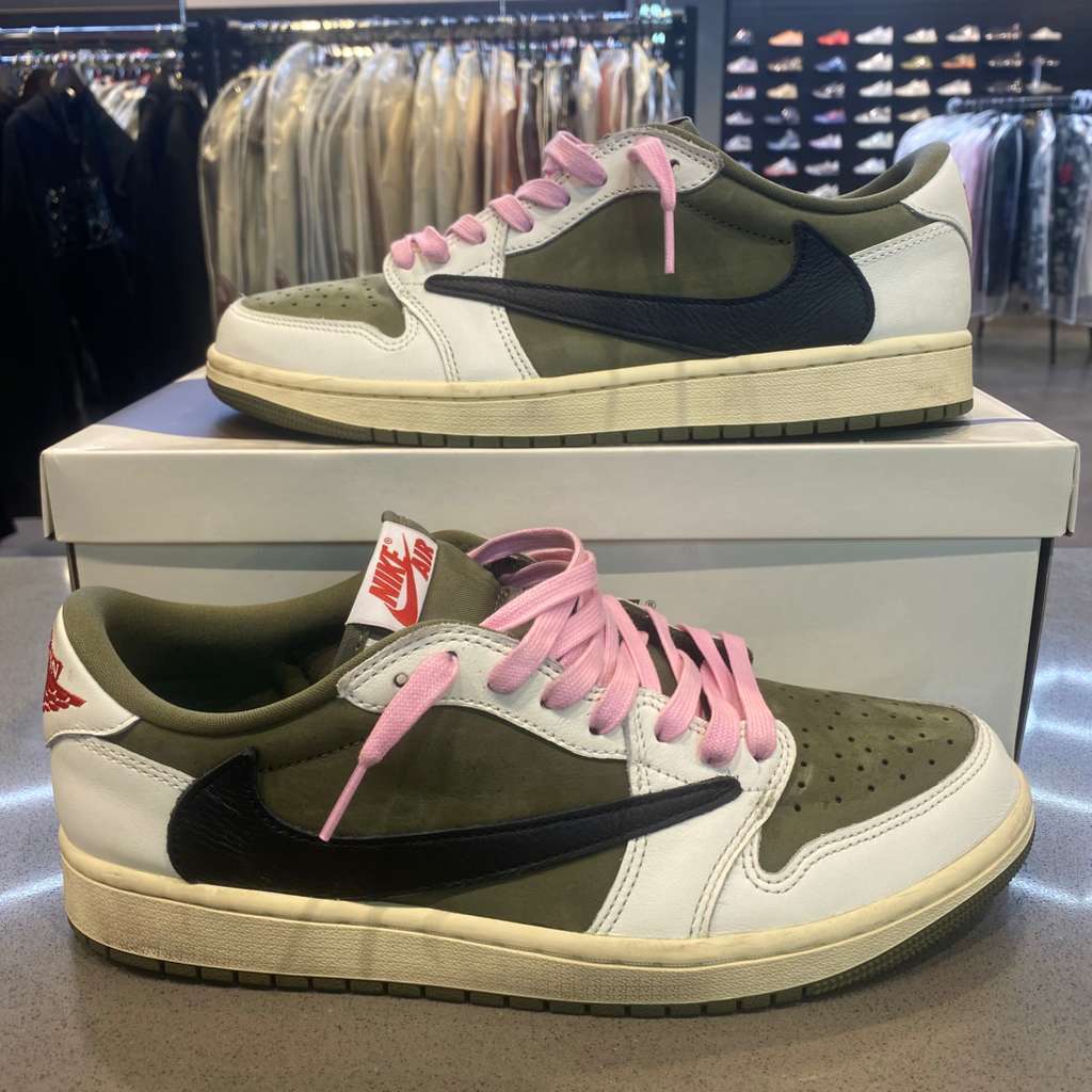 Jordan 1 Retro Low OG SP Travis Scott Medium Olive Size 9.5 DM7866-200 - Pre-Owned