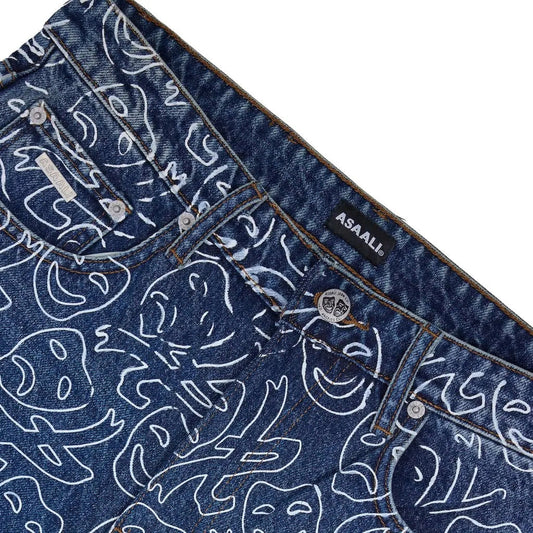 Asaali Laugh Now Cry Later All Over Print Denim Jeans