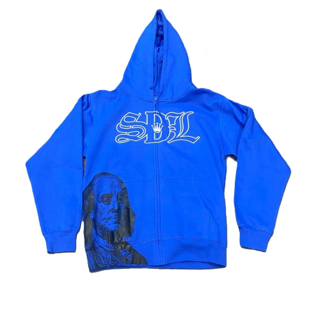 SDL Crown Benjamin White Virgin Mary Zip Up Hoodie Blue