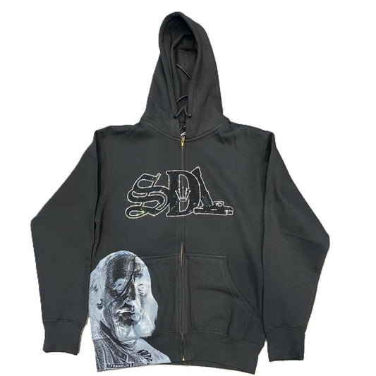 SDL Benjamin White Chapo Rhinestone Zip Up Hoodie Black