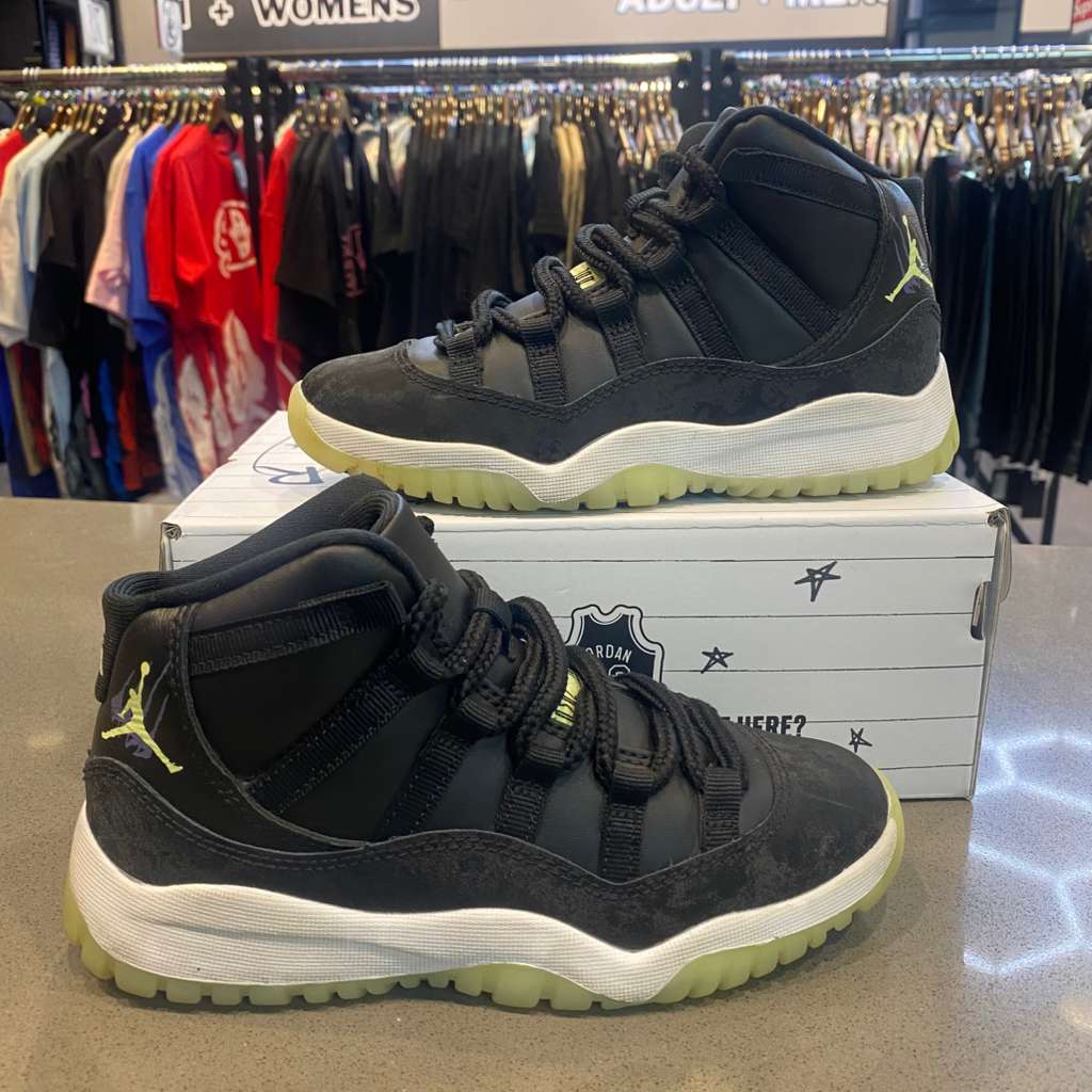 Jordan 11 Retro Black Barely Volt (PS) Size 1Y IB1379-001 - Pre-Owned