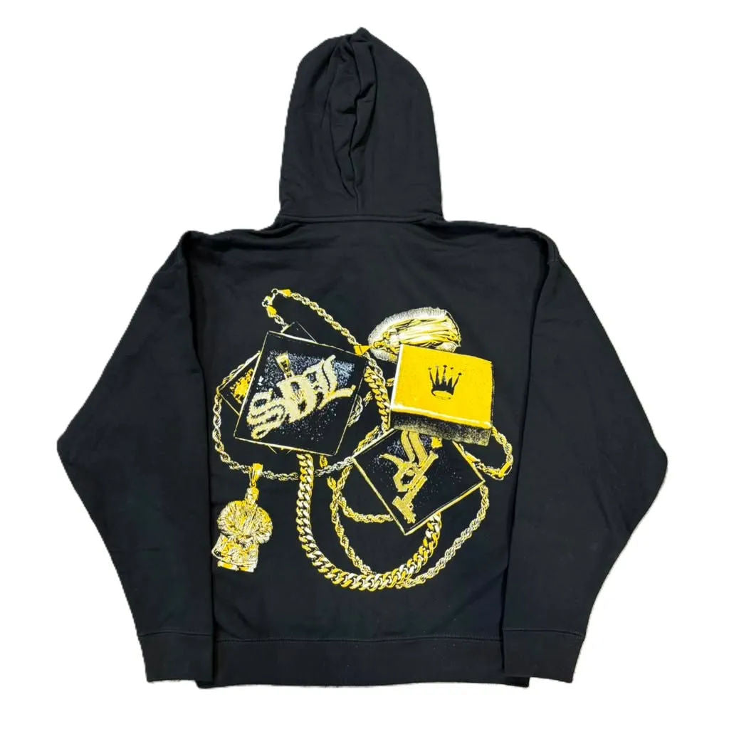 SDL Big Gold Logo Chain Zip Up Hoodie Black