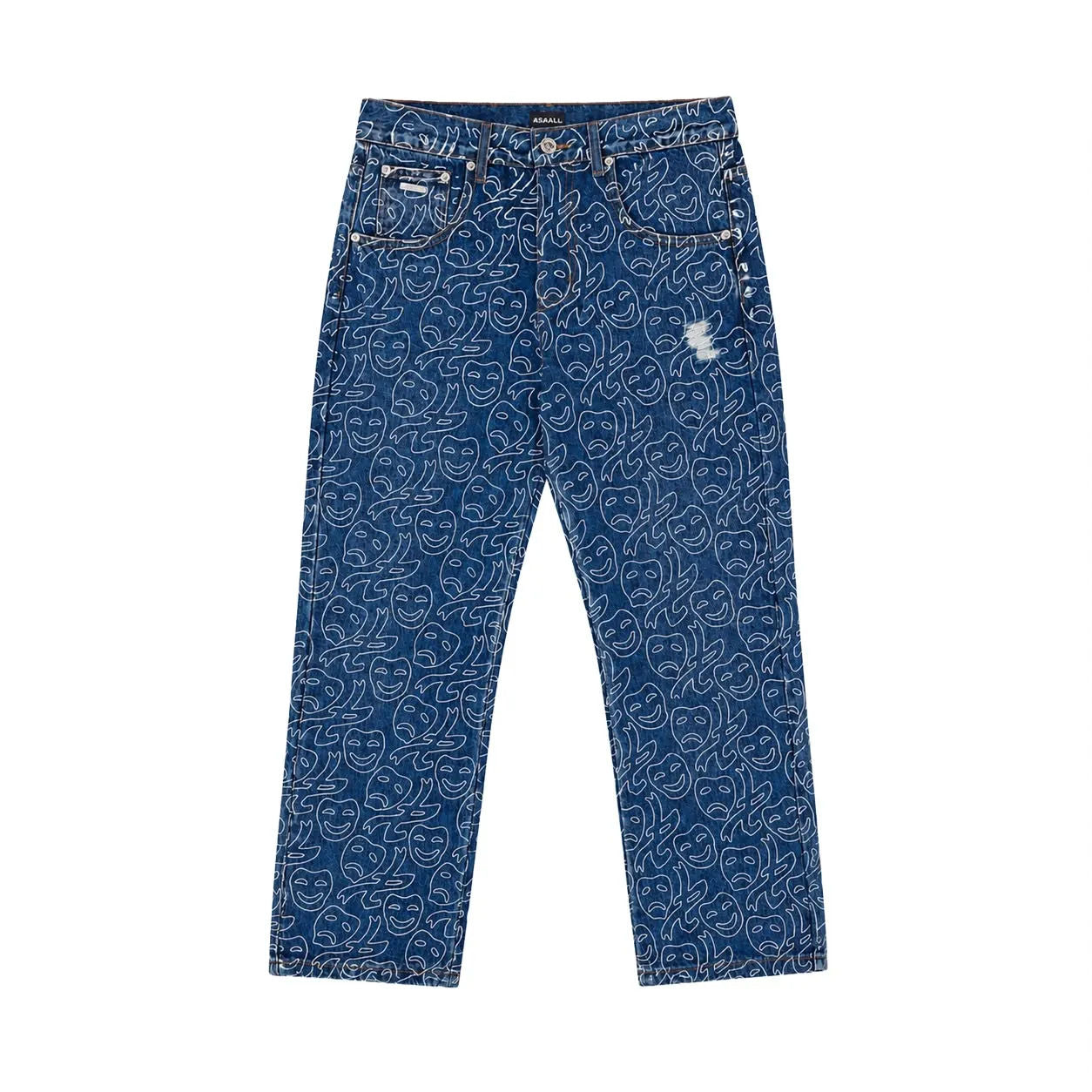 Asaali Laugh Now Cry Later All Over Print Denim Jeans