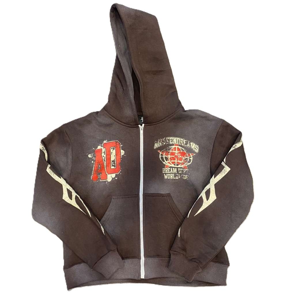 Awoken Dreams Varsity Mocha Zip Up Hoodie
