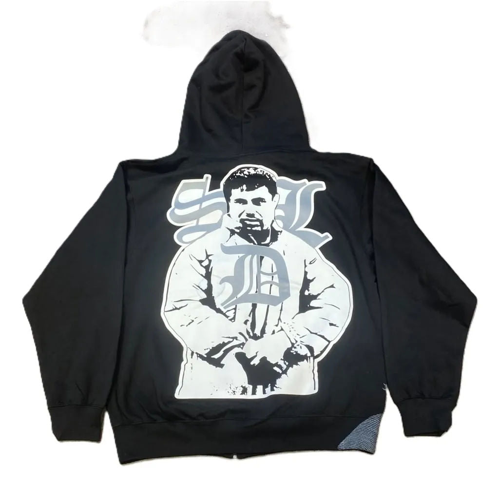 SDL Crown Benjamin White Chapo Zip Up Hoodie Black