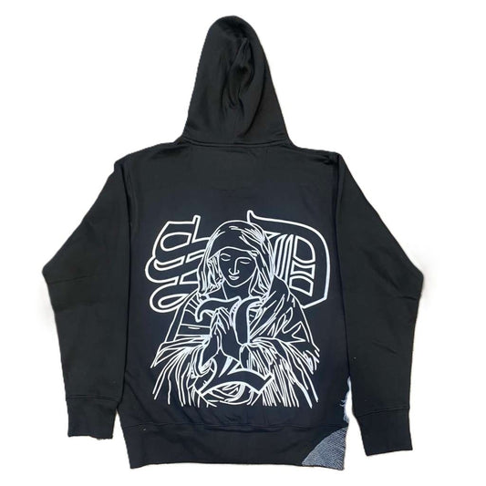 SDL Benjamin Black Virgin Mary Rhinestone Zip Up Hoodie Black