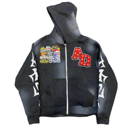 Awoken Dreams Black Patchwork Zip Up Hoodie