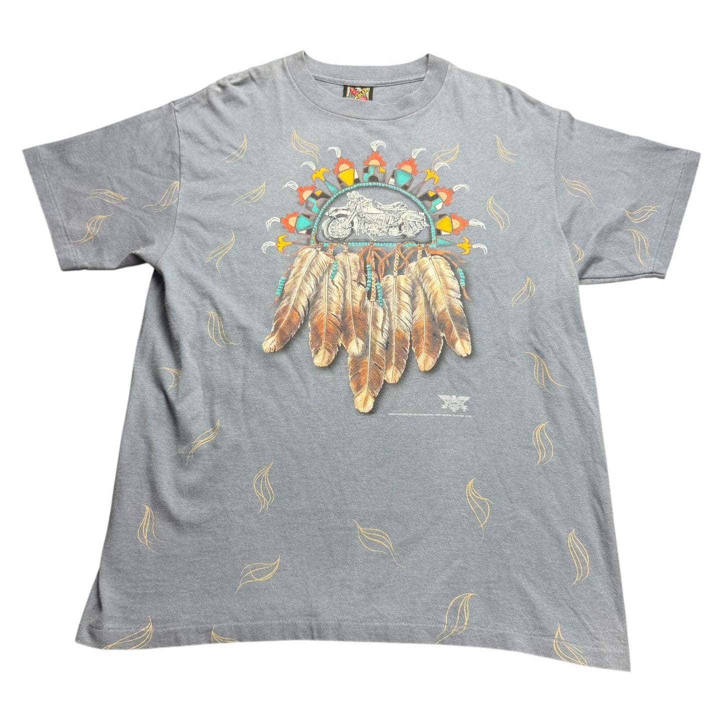 Vintage 1993 3D Emblem Native Tribal Biker Dreamcatcher T-Shirt - Used/Worn