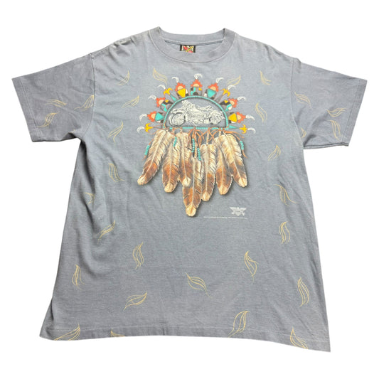 Vintage 1993 3D Emblem Native Tribal Biker Dreamcatcher T-Shirt - Used/Worn