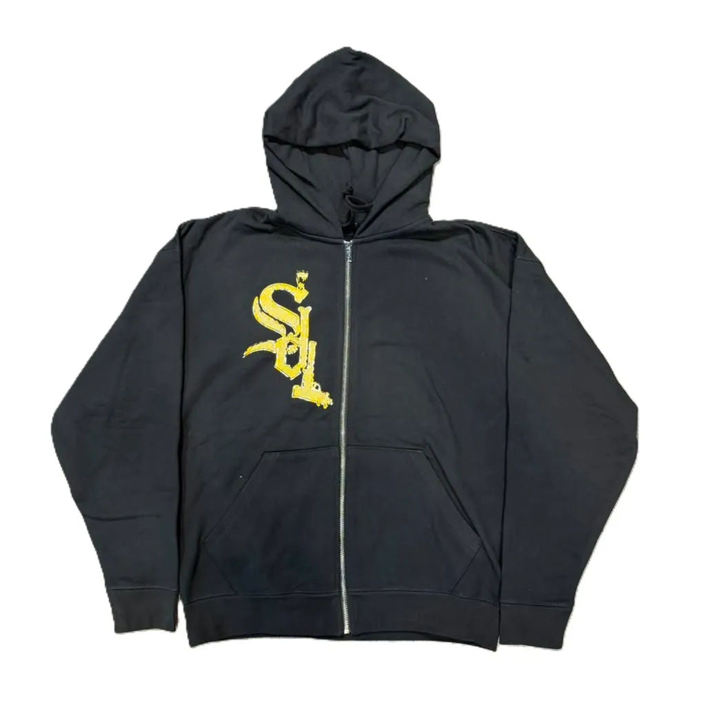SDL Big Gold Logo Chain Zip Up Hoodie Black