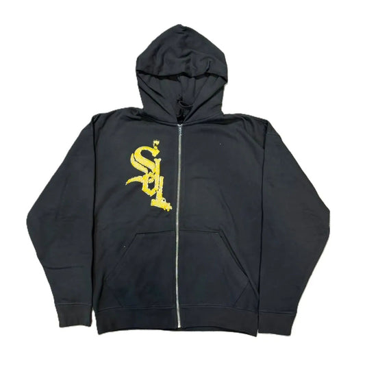 SDL Big Gold Logo Chain Zip Up Hoodie Black