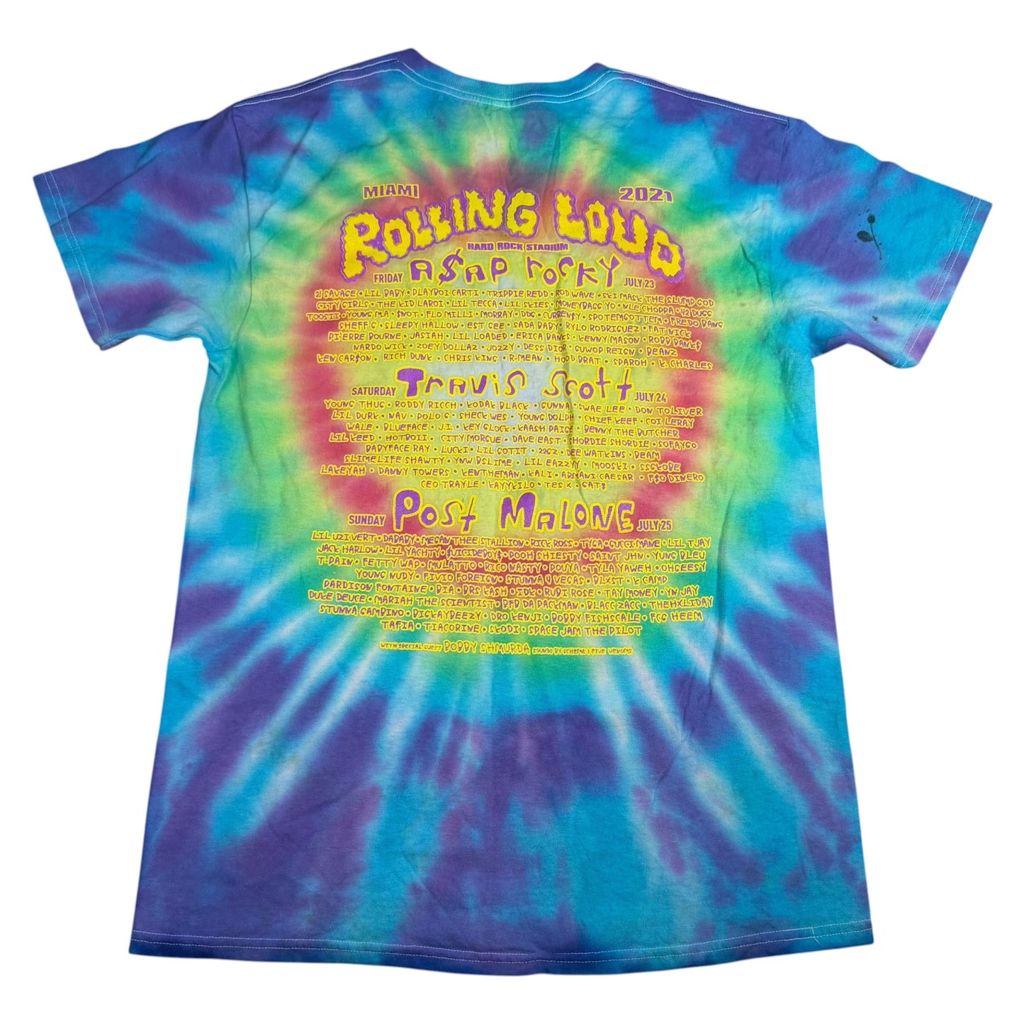 Rolling Loud 2021 Concert Lineup Neon Tie-Dye T-Shirt - Used/Worn
