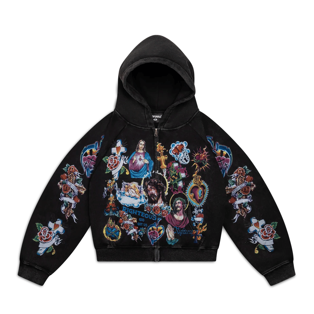 Righteous Risen King Zip Up Hoodie Black