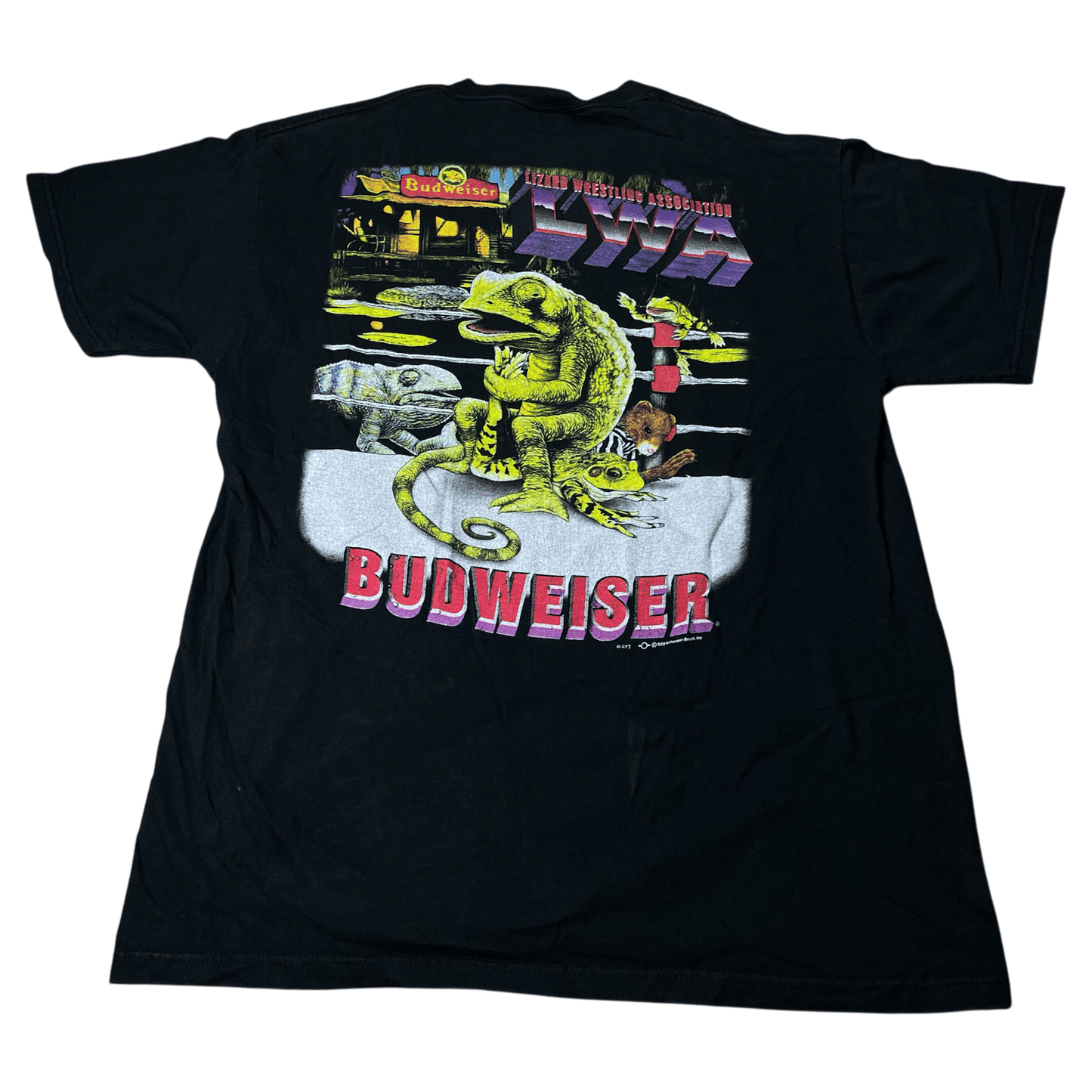 Vintage 1998 Budweiser LWA Lizard Wrestling Association T-Shirt - Used/Worn